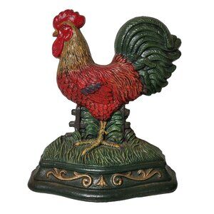 Vintage Doorstop Wright Studios 7.5" Cast Iron Rooster Country Farmhouse Chicken